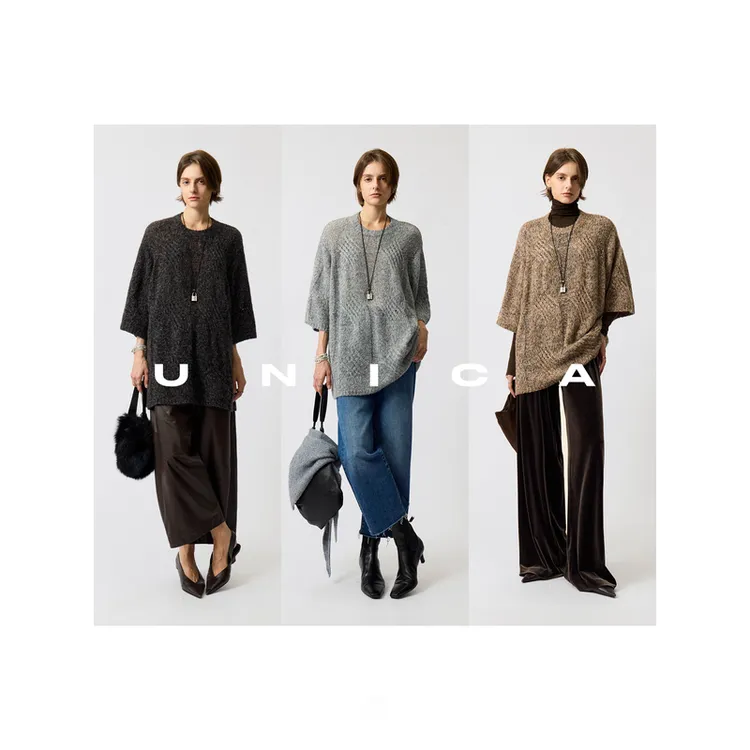 UNICA/镂空绞花桑蚕丝羊绒_松弛廓形感短袖叠穿柔软针织衫