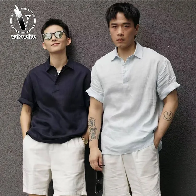 VALVOELITE藏青色短袖衫男士夏季薄款高级感老钱风宽松半袖上衣