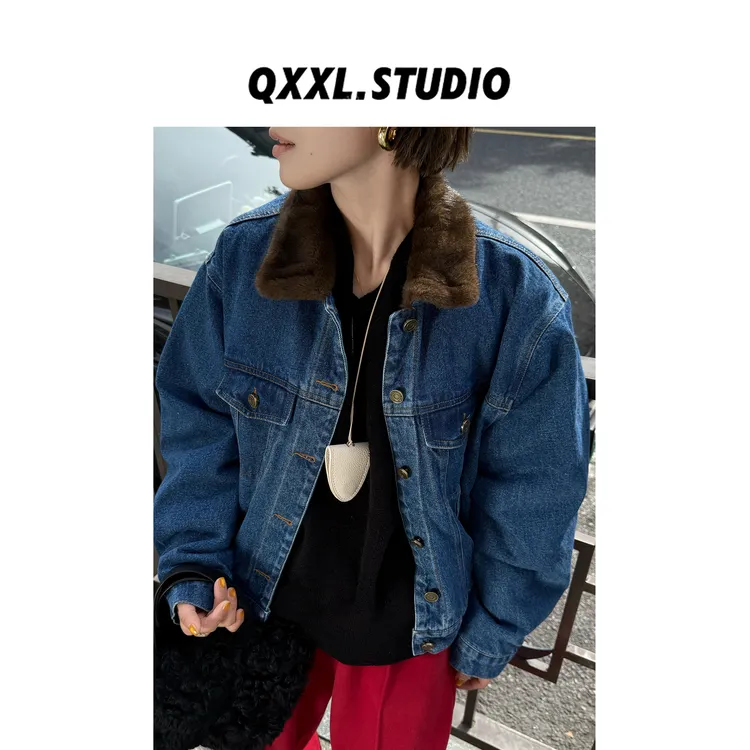 邱小小丽呀 冬季新款90绒加厚毛绒牛仔羽绒服女宽松百搭显瘦外套