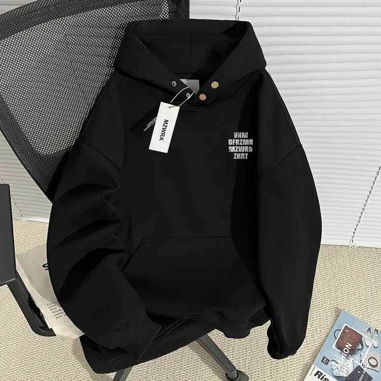 MZWRA加绒连帽双纽扣设计卫衣男生秋冬重磅美式潮牌帽衫2025爆款