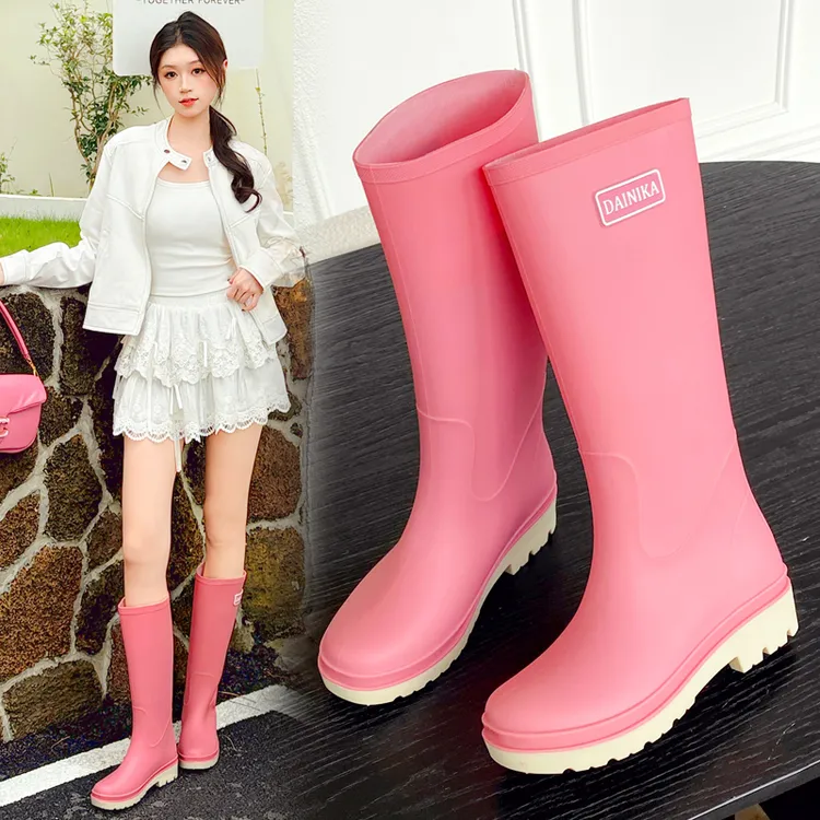 时尚高筒雨靴女士四季防水防滑胶鞋厚底长筒水鞋钓鱼买菜雨鞋女