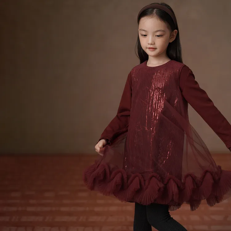 哈齿童装冬季儿童背心裙红色新年中长裙女童公主裙女孩生日礼服裙