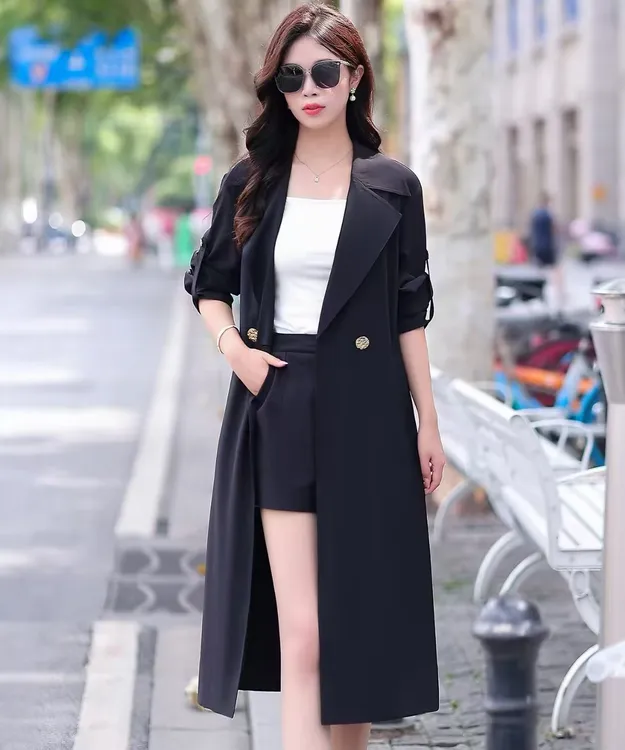 【F2836】风衣女中长款2025年新款女装英伦风流行大衣外套