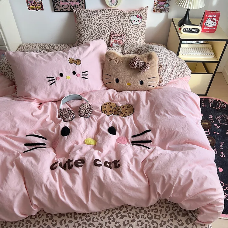 必看！豹纹喵大版毛巾绣床品套件，时尚感十足 床单款床笠款可选择！