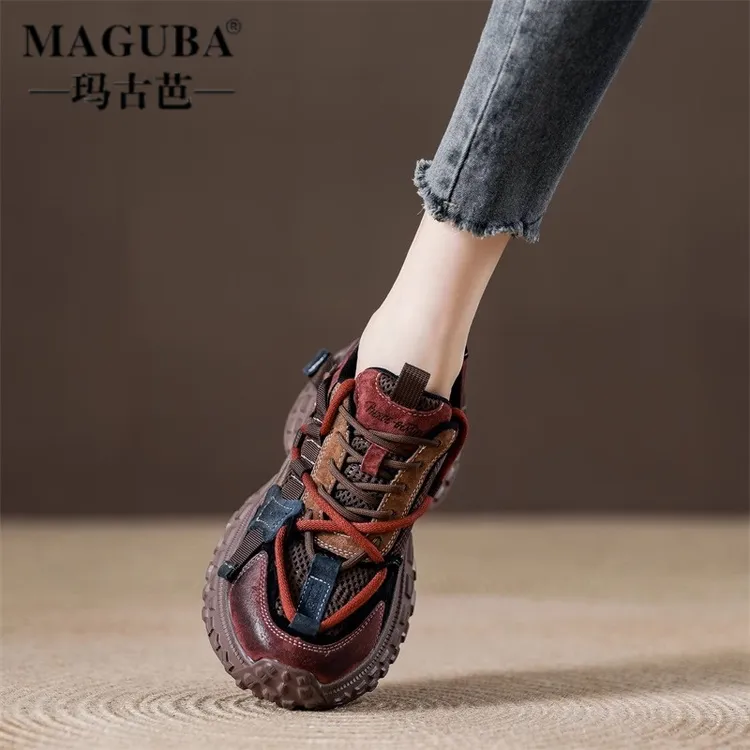 MAGUBA/玛古芭厚底老爹鞋女增高透气显瘦女鞋复古时尚潮流休闲鞋