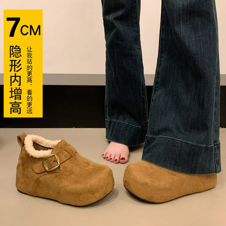 增高7-8厘米勃肯鞋女款复古厚底小个子加绒冬季2025新款保暖棉鞋