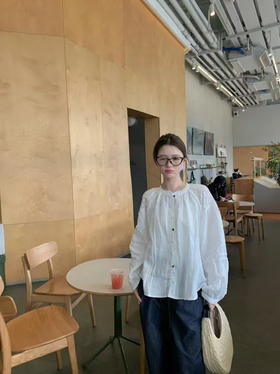 圆领长袖衬衫女春季2025新款法式温柔甜美宽松衬衣百搭直筒裤套装