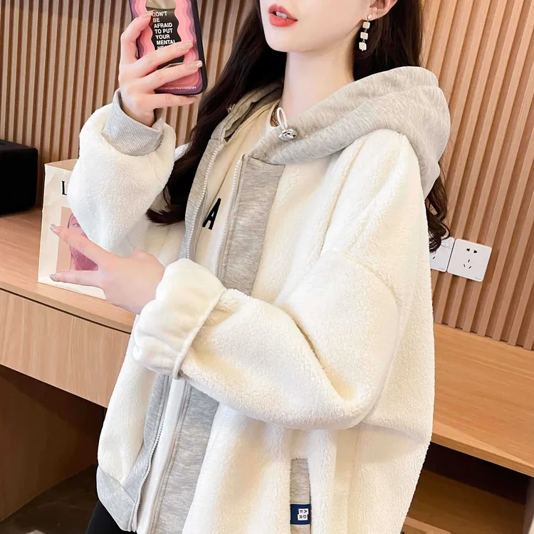 网红百搭设计感开衫连帽卫衣女2026秋冬季加绒加厚保暖外套上衣潮