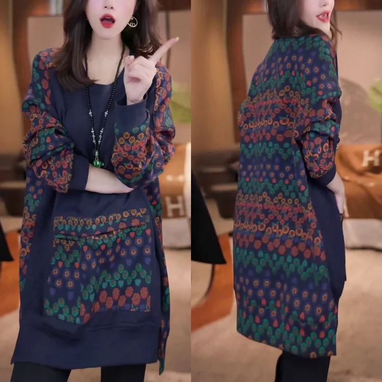 2025宽松洋气百搭长袖印花上衣冬季新款时尚休闲显瘦加绒卫衣女