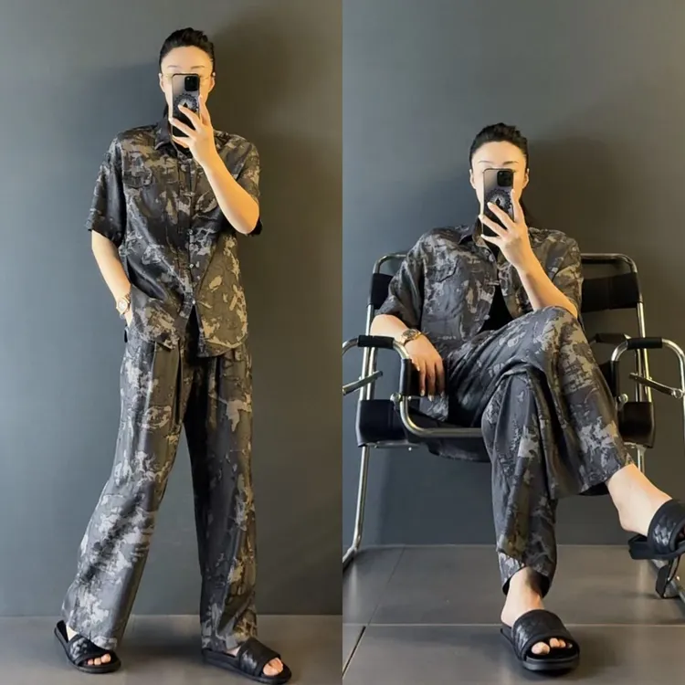 男士天丝色织花案慵懒风套装3005+2981夏季款休闲百搭套装