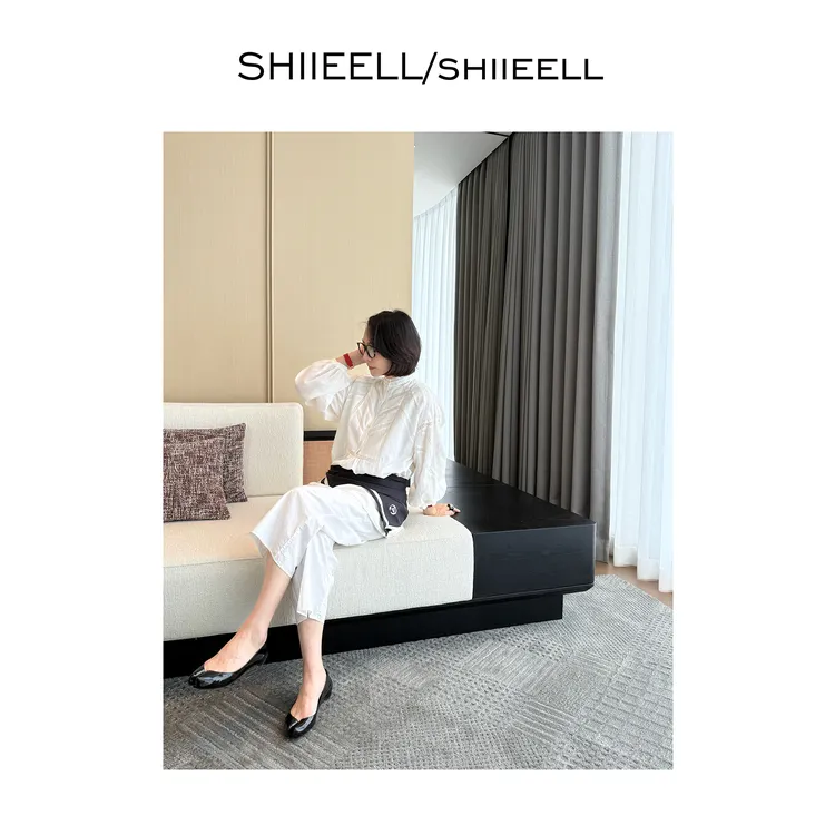 SHIIEELL老钱风气质重工拼接款棉质白色长袖连身裙W0068