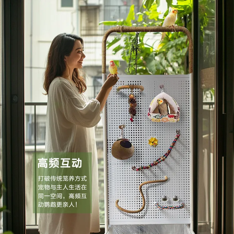新型鹦鹉鸟笼鹦鹉展架鸟站架大号家用可移动防溅鸟架套装鹦鹉爬架