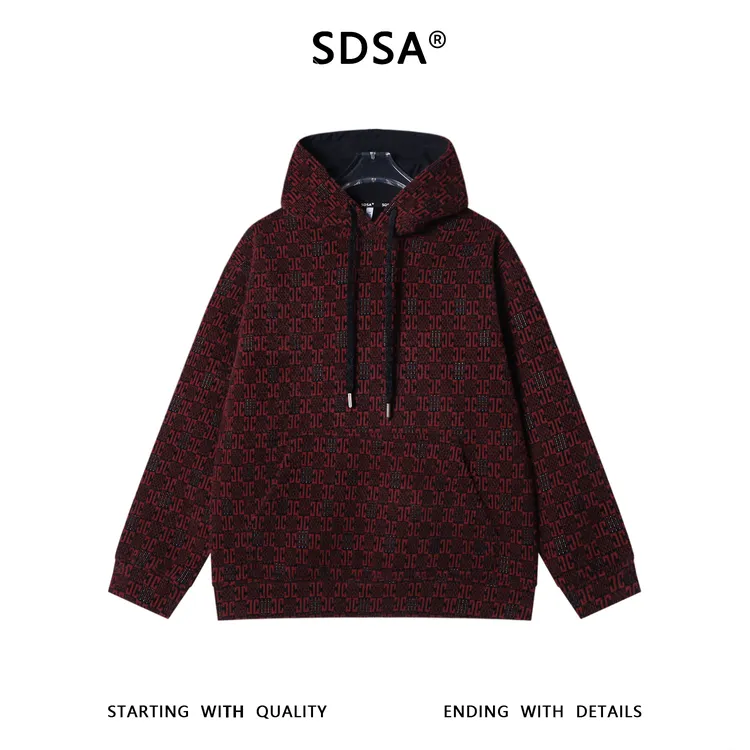 SDSA男士秋冬新款痞帅男装简约提花字母绒毛连帽卫衣百搭时尚上衣