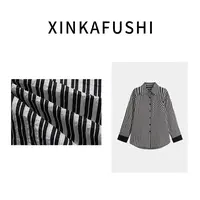 【米兰街头】天丝棉混纺贴袋撞色黑白竖条纹翻领廓形衬衫XYX81728