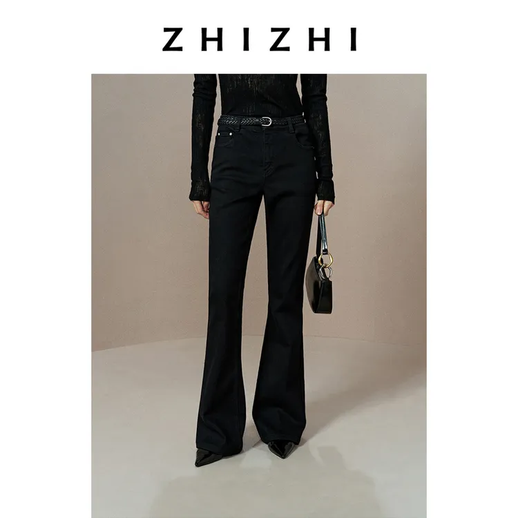 致知 望江潮 修饰腿型显比例微喇牛仔裤黑色ZZ2EWWKW009