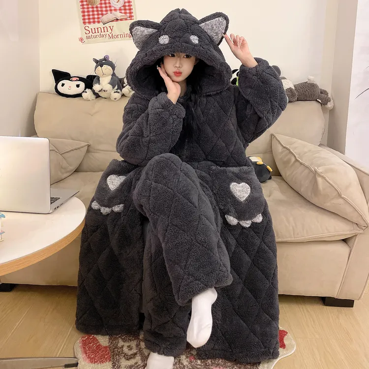 珊瑚绒长毛绒冬天睡袍睡衣女款爆款2025新款三层夹棉家居服两件套