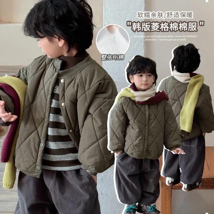 《冬清仓》轻便棉袄森系男童女童菱格绗棉中大童夹棉外套25DW350