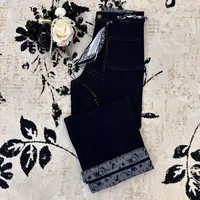 【不忘初心】S001秋冬新款丹宁蓝牛仔裤女印花刺绣窄版直筒九分裤子