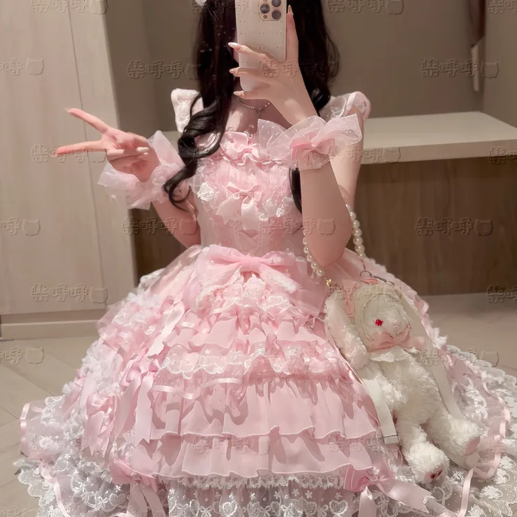 新款【落樱连衣裙】柴呼呼大学生开学季连衣裙温柔风不lolita裙优雅