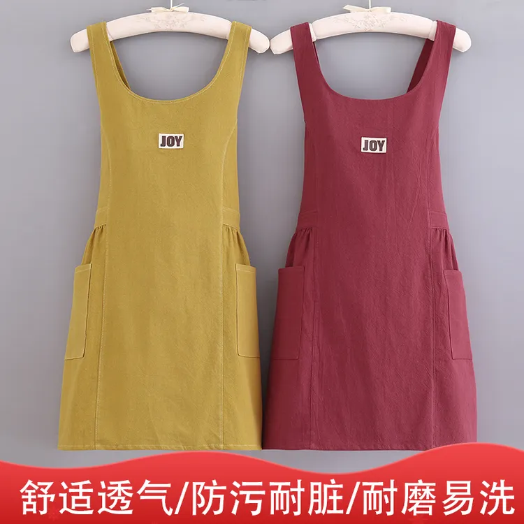 时尚薄款棉布围裙韩版家用透气做饭防污交叉带网红无袖工作服印字