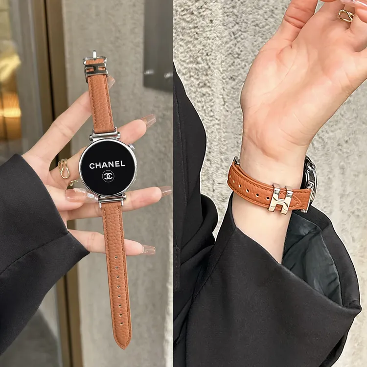 金属H型套扣荔枝纹华为手表表带适用华为GT6GT5proGT4watch34女款