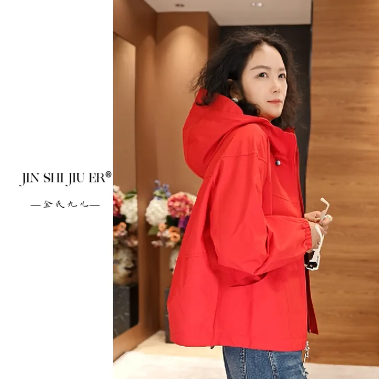 JIEER[刻画]连帽防风秋季宽松型短外套春秋季 休闲时尚85181