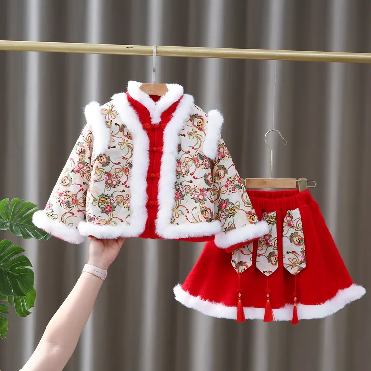 女童拜年服冬季宝宝新年衣服汉服儿童加厚唐装中国风小童喜庆套装