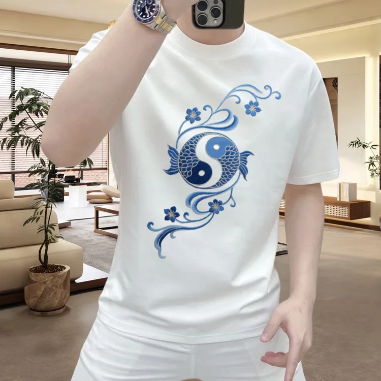 100%纯棉男士短袖T恤重磅圆领夏季潮牌半袖休闲百搭青年国风体恤