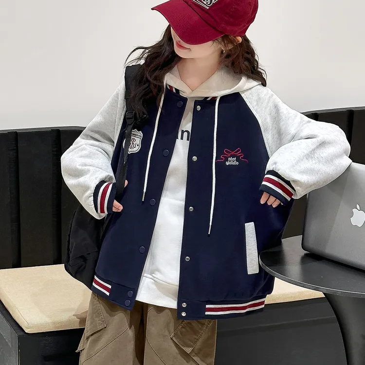 女童春秋款棒球服2025新款大童洋气时髦韩系秋装外套女孩休闲上衣