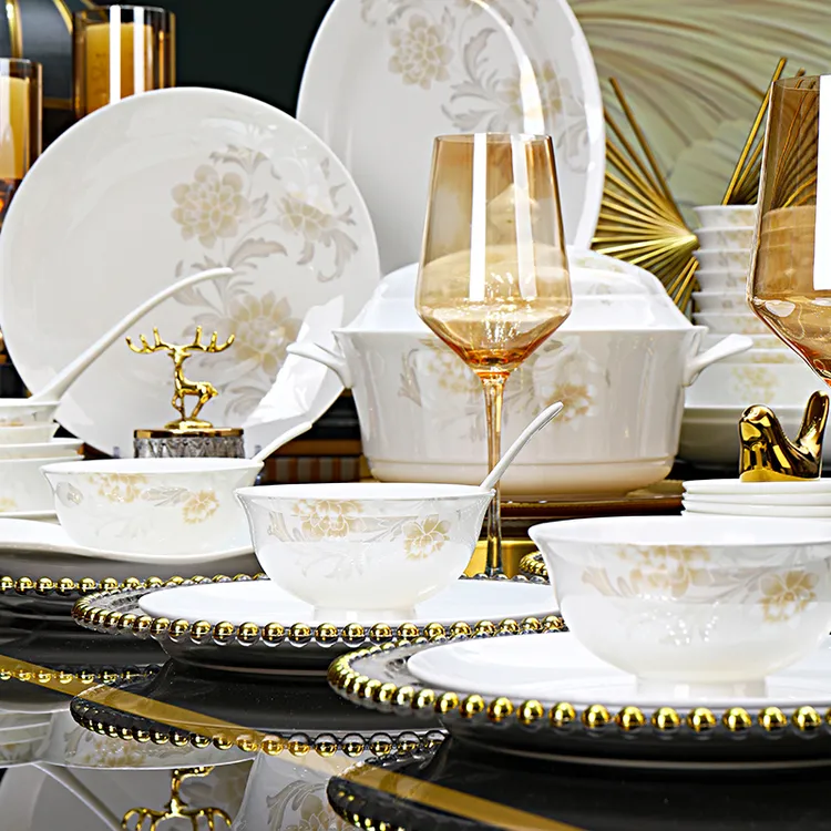 清雅名媛62件（点关注发130件）景德镇家用陶瓷餐具轻奢乔迁送礼