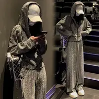 【粉丝专属】2件套烫钻亮闪闪连帽拉链轻奢套装长袖套装女春秋季519
