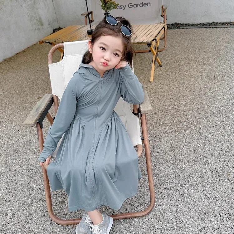 女童防晒衣夏季2025新款冰丝儿童轻薄外套透气长款宝宝空调服洋气