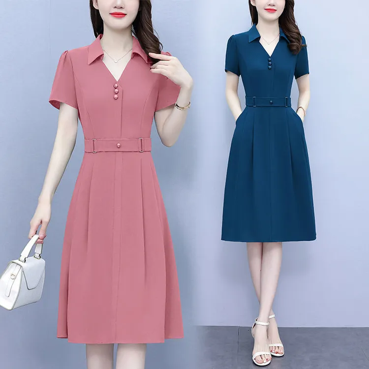 轻奢时髦妈妈装高档连衣裙2025夏新款大码时尚洋气高腰短袖A字裙