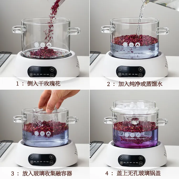 高颜值制作纯露盖子无孔锅带把各类花类食品级玻璃锅电陶炉专用锅