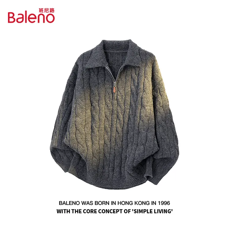 班尼路老钱风复古宽松半拉链针织衫男士秋冬季加厚保暖慵懒风毛衣