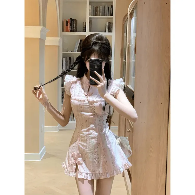 REESE 国风少女 夏季新中式国风修身连衣裙R6310H