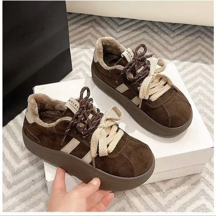 厚底德训鞋女款2025新款冬季爆款加绒加厚保暖运动休闲板鞋子女鞋