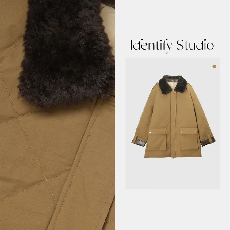 IDENTIFY冬季拉贡皮毛一体翻领中长款羽绒外套25AWN112701