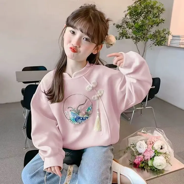 字母冬季卫衣女中国风刺绣春秋女童上衣A类女孩