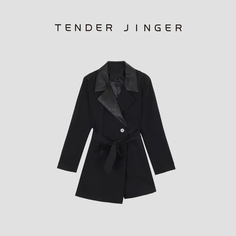 Tender Jinger【黑标】不规则单边披肩收腰风衣外套T53AL430A