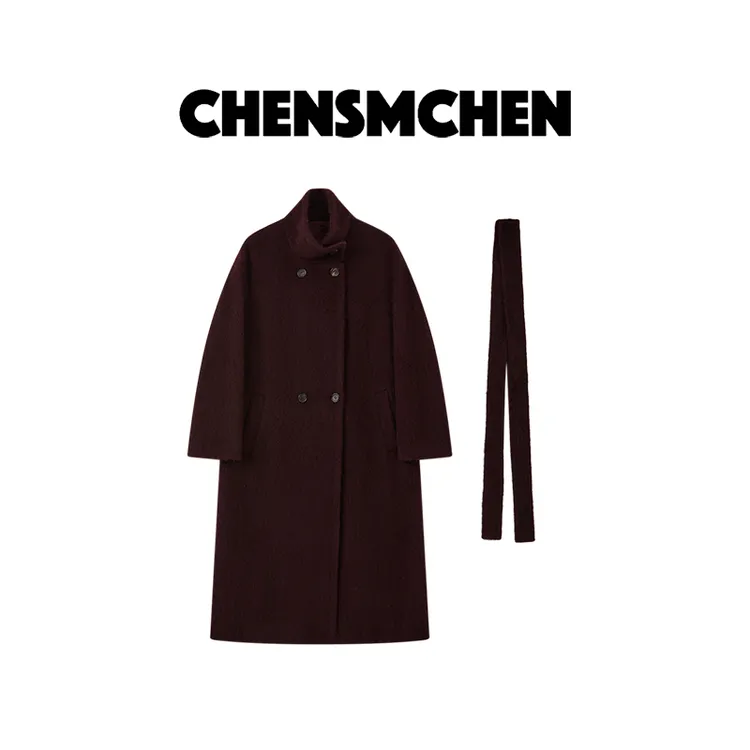 CHENSMCHEN【热红酒】牦牛绒拉毛大衣女时尚气质轻奢外套CSD11643YW