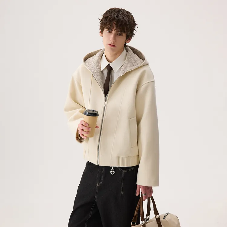 CHICERRO西西里男装呢料小香风连帽开衫外套时尚休闲百搭宽松秋冬