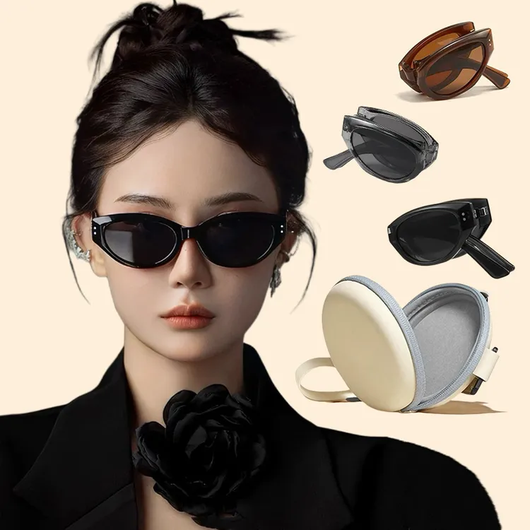 【FY07】时尚网红潮流复古太阳镜折叠猫眼墨镜女新款高级感防紫外线