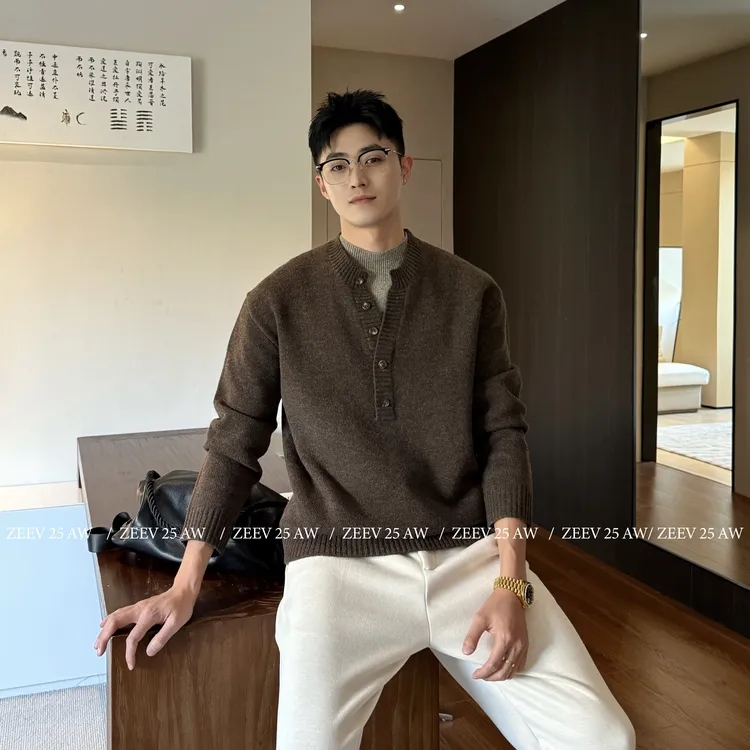 ZEEV【柏林冬至】慵懒撞色羊毛混纺假两件拼接软糯针织中领毛衣