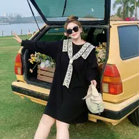 媛子大码披肩领学院风连衣裙刺绣宽松设计款25春季新款长款短款