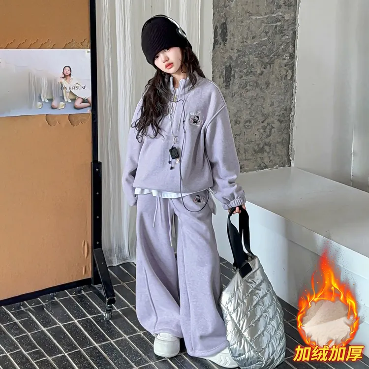 女童套装秋冬2025新款儿童洋气冬季加绒加厚女大童洋气冬装两件套