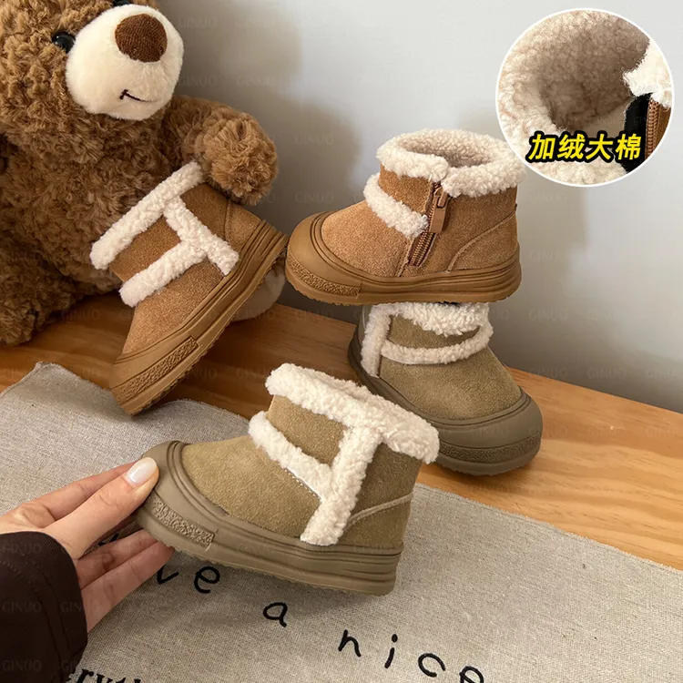 奇诺鼠冬季新款雪地靴儿童女童婴儿软底外穿加绒防滑棉鞋0971M