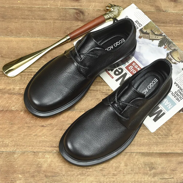 ECQO ACC头层牛皮休闲男皮鞋百搭透气皮鞋男秋季真皮英伦休闲皮鞋
