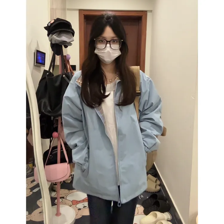 fitcheck格子拼接夹克男春秋格纹设计感棒球服美式翻领情侣装外套