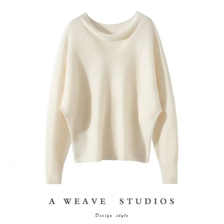 秋冬新款舒适时尚百搭女士宽松蝙蝠袖羊绒衫